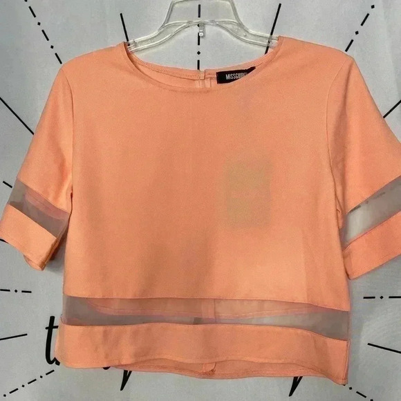 Missguided Coral Pink Sheer Insert Crop Top - Picture 3 of 5
